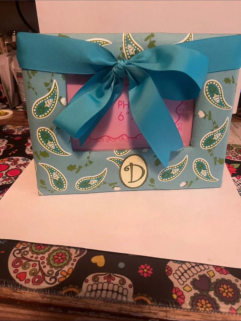 Decorative Turquoise Paisley Ribbon Picture Frame by